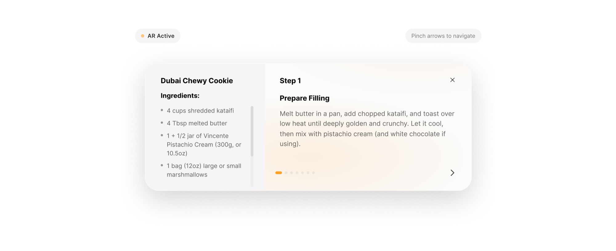 Chef AR high-fidelity AR interface — Step 1, Prepare Filling