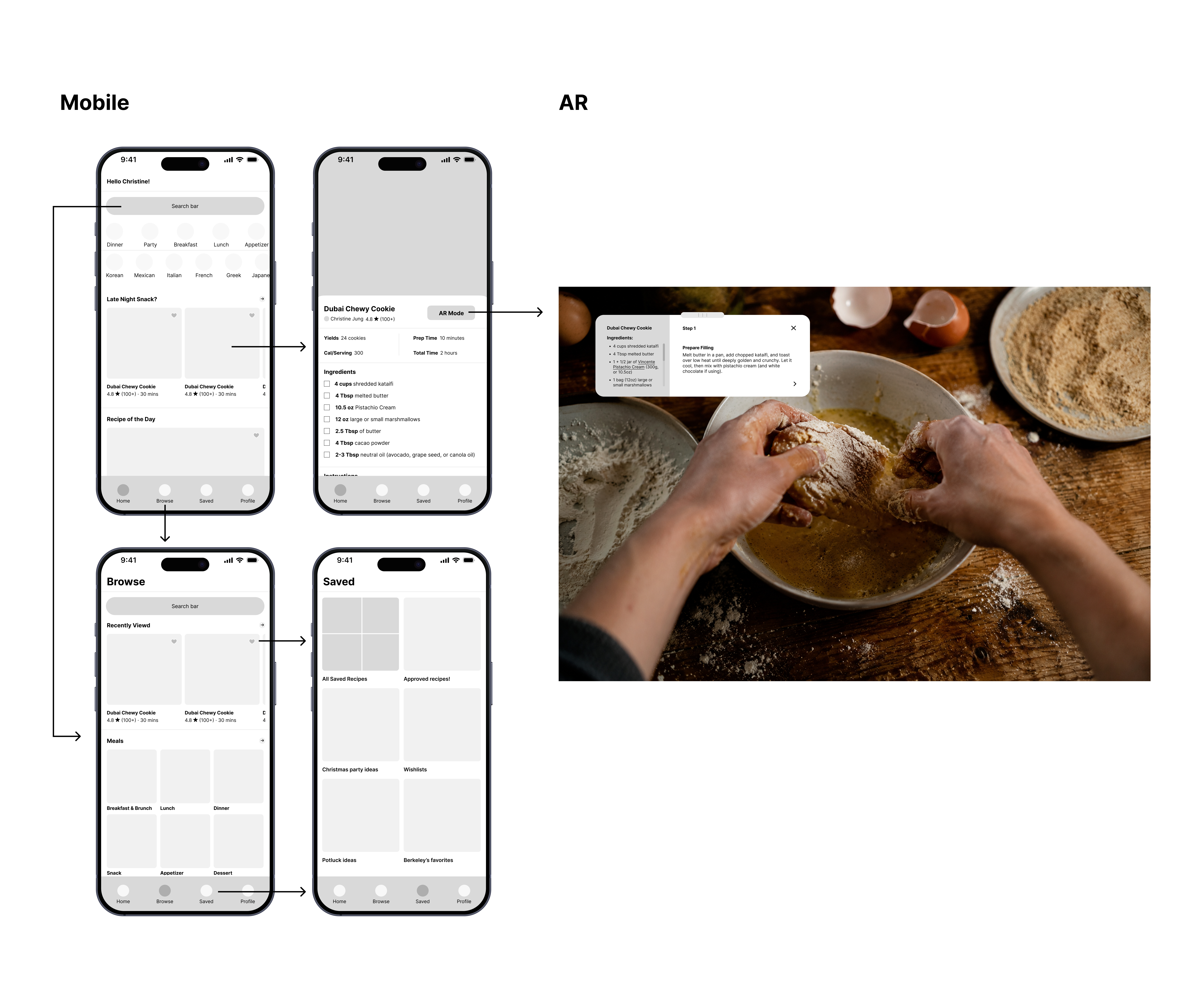 Chef AR mobile companion wireframes