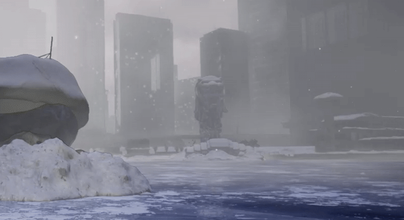 Before: flickering visible on distant ice-covered objects