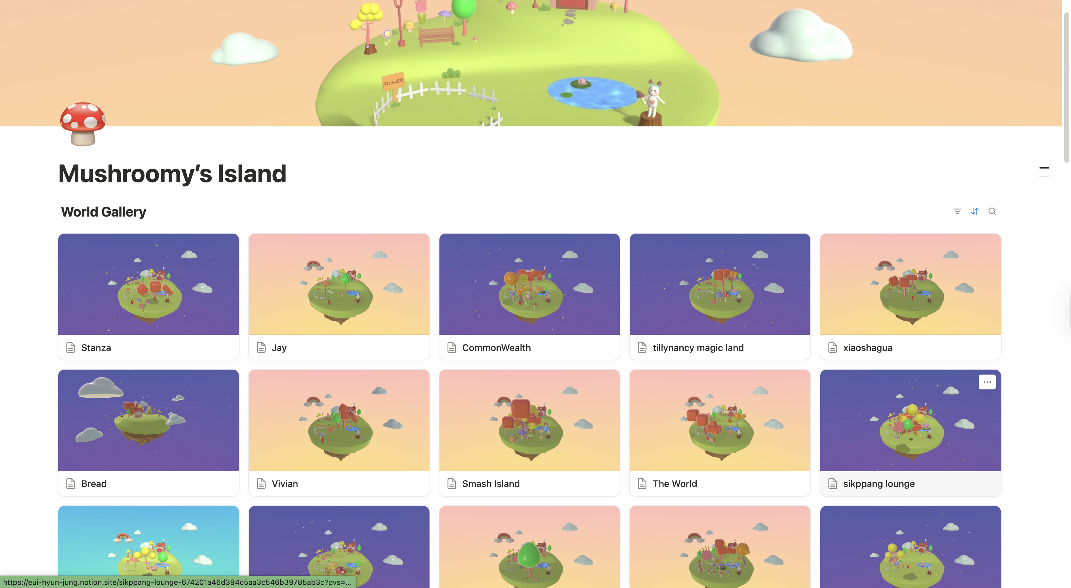 Notion board with guests' worlds