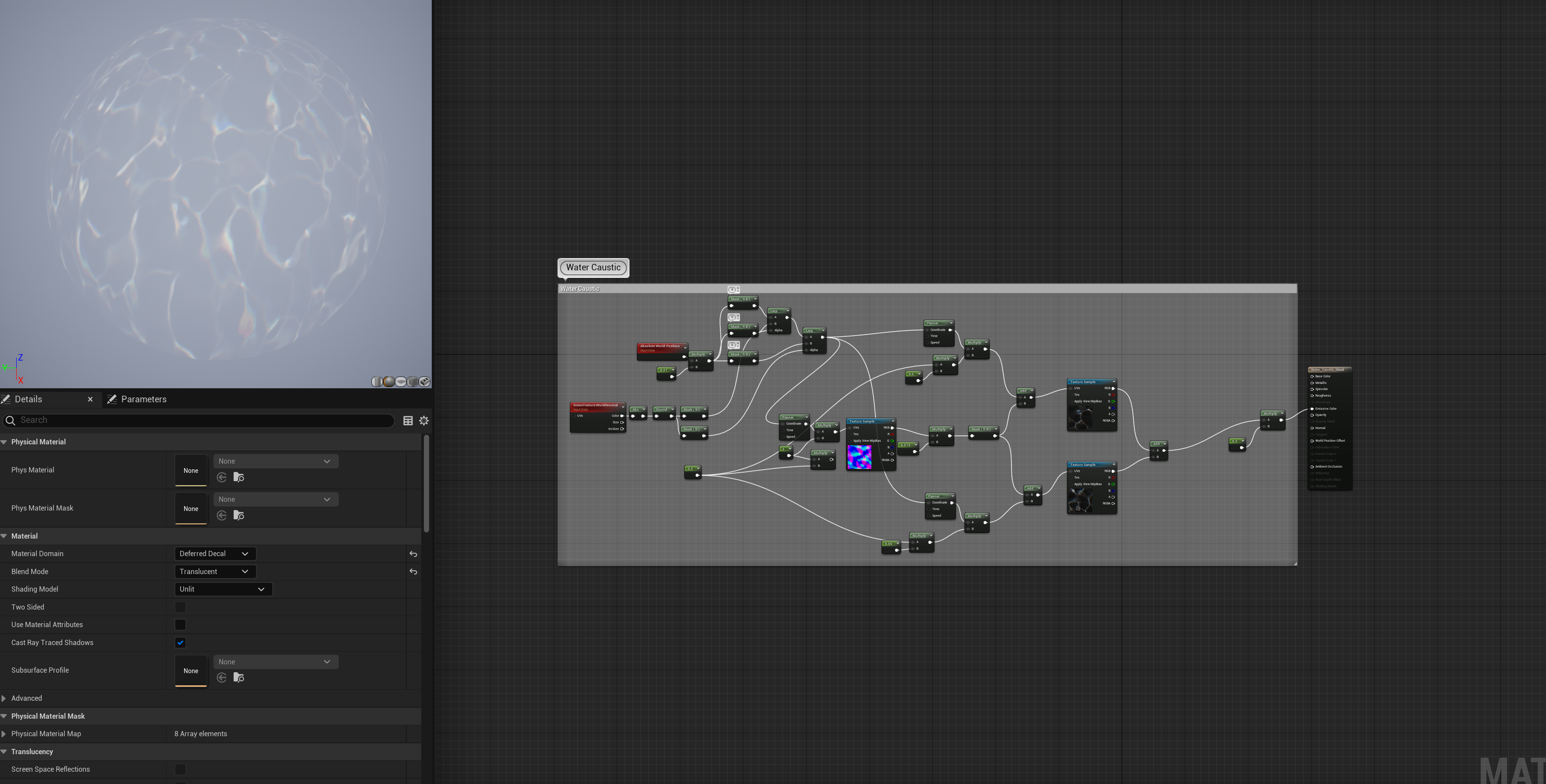 Water caustic shader node graph