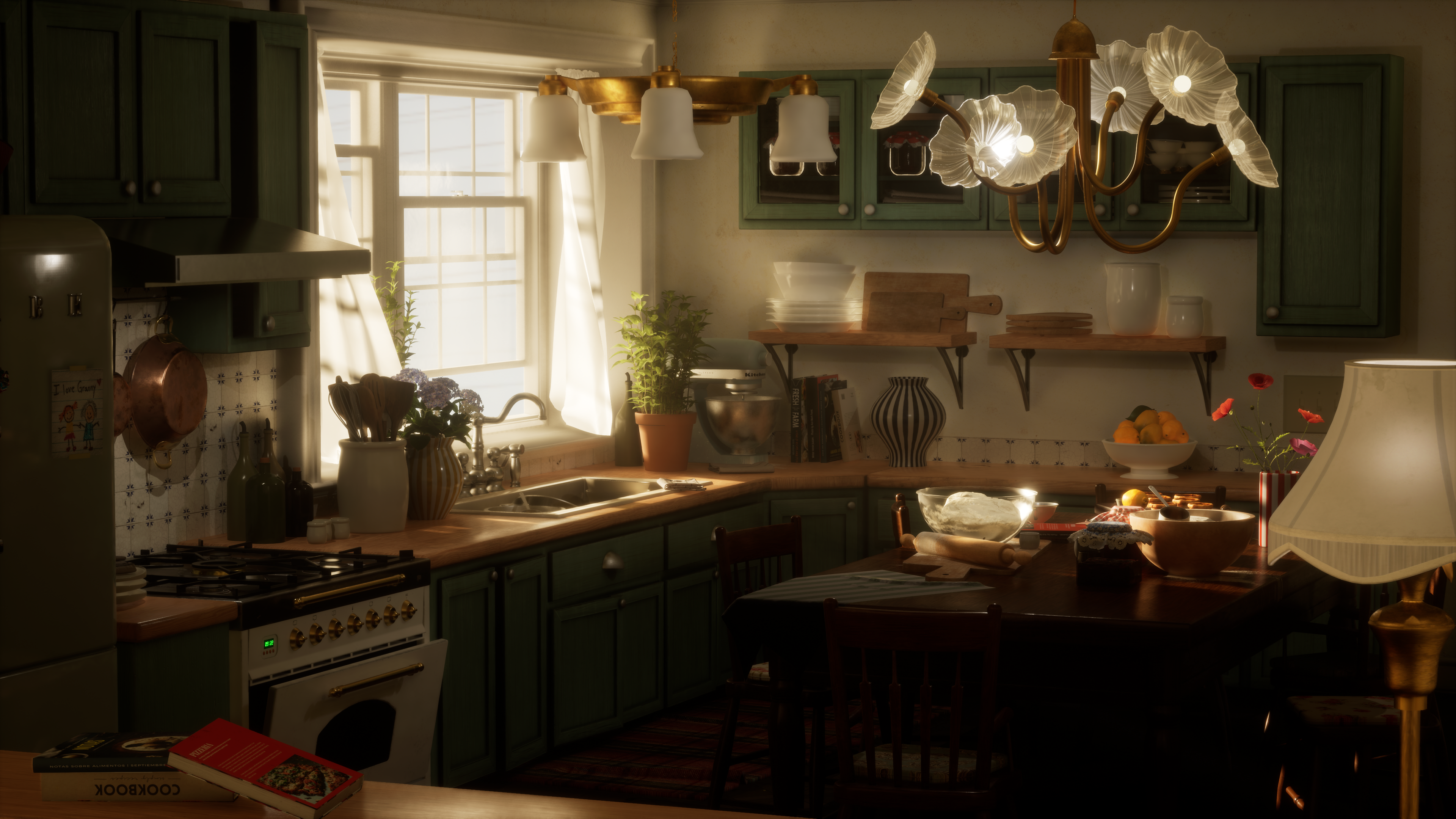 Kitchen render — wide view