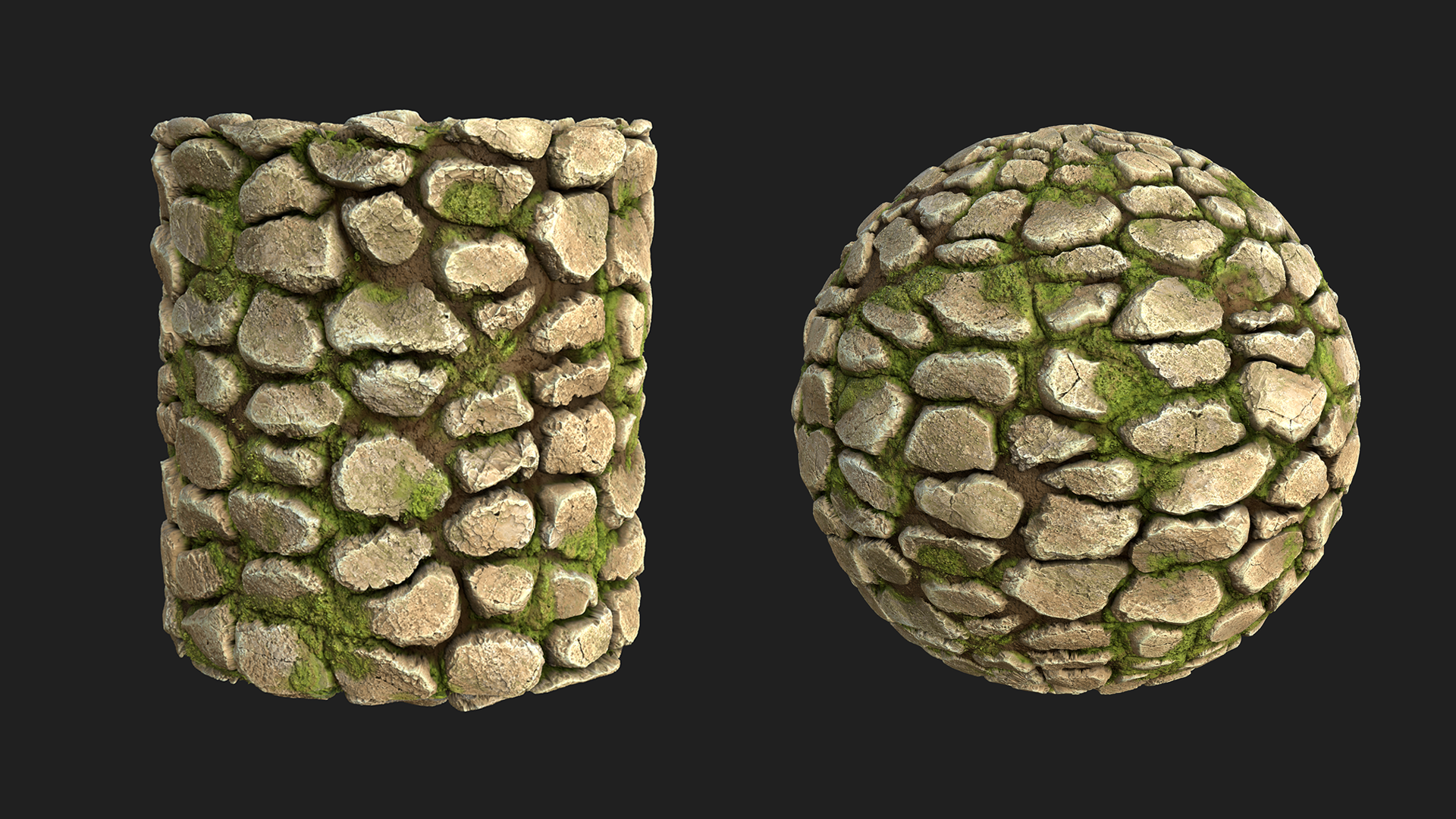 Mossy Stone — Cylinder and sphere render